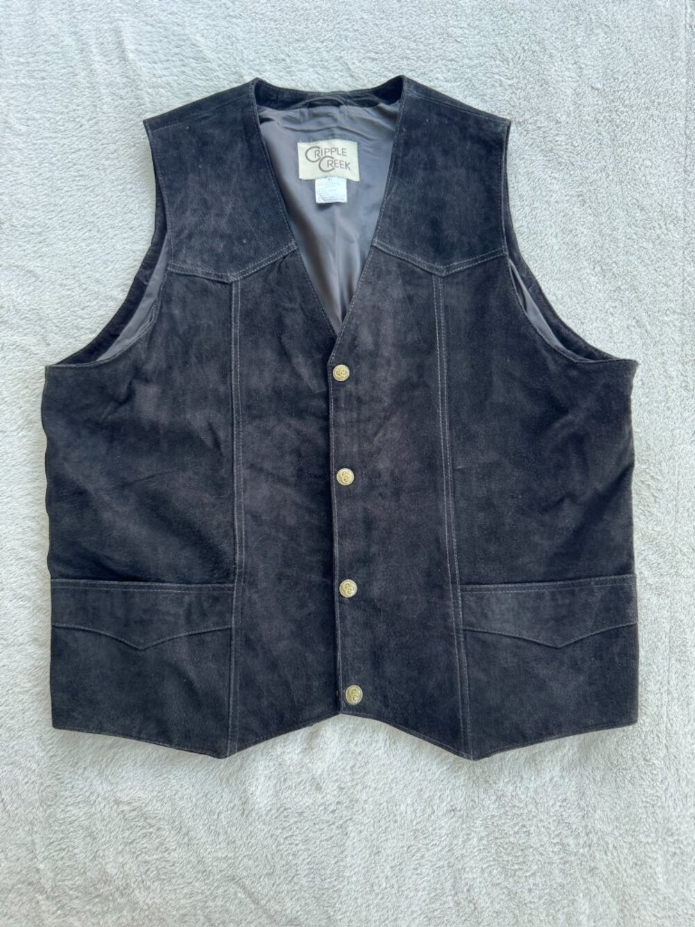 Cripple Creek Western Suede Black Vest Silver Buttons Size XL